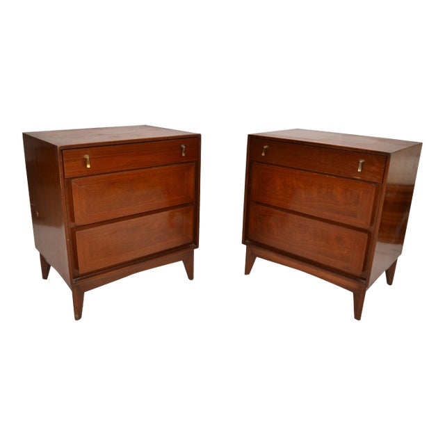 American Classic Wood Brass Night Stand Bedside Tables Mid-Century Modern - Pair For Sale