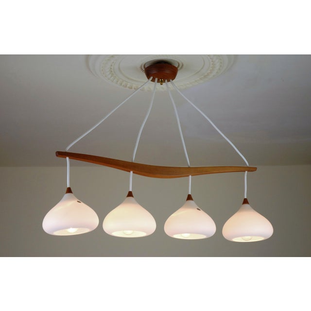 Mid-Century Modern Swedish Teak and Glass Four Light Hanging Lamp, 1960s For Sale - Image 3 of 13
