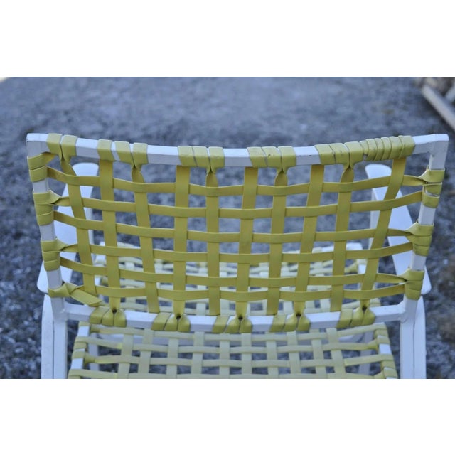 Metal Mid 20th Century Medallion Aluminum Yellow Woven Vinyl Strap Patio Pool Lounge Chair For Sale - Image 7 of 10