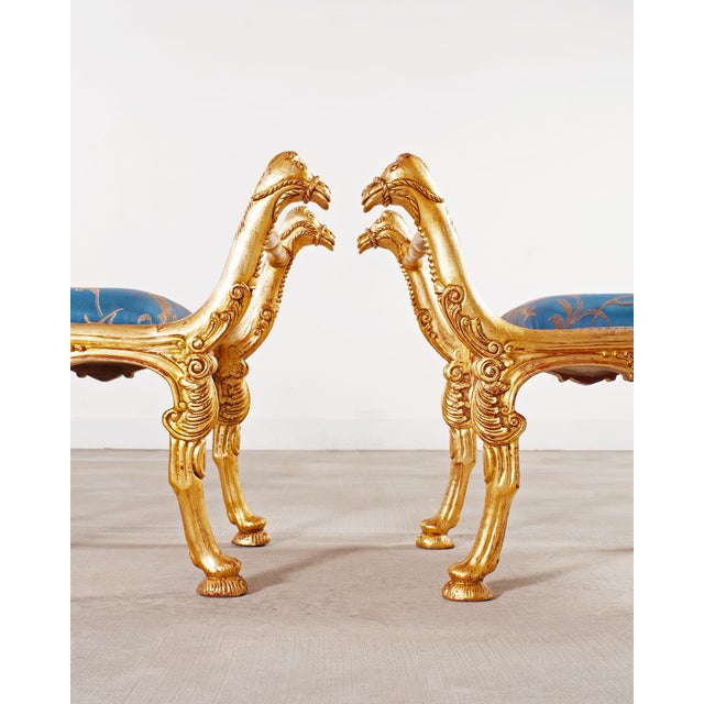Gold Pair of Italian Neoclassical Giltwood Camel Stool Benches For Sale - Image 8 of 18