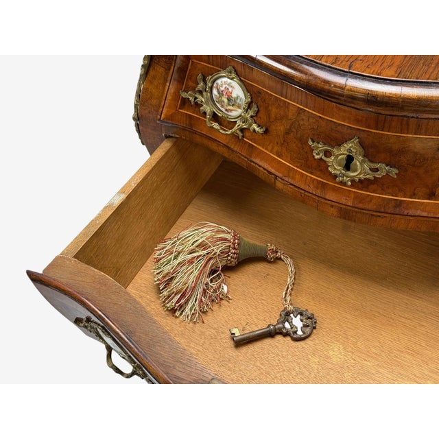 Louis XV Style, Small Bombay Chest, Walnut, Porcelain, Bronze, Austria, 19th C. For Sale - Image 11 of 15