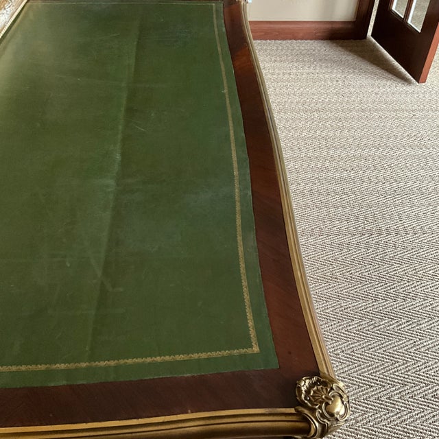 Desk Mounted Bureau Plat. French, Louis XV Revival Style,green Leather Surface With Gold Tooling For Sale - Image 11 of 11