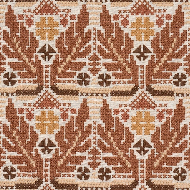 Traditional Sample - Schumacher Ayla Embroidery Fabric In Spice For Sale - Image 3 of 5