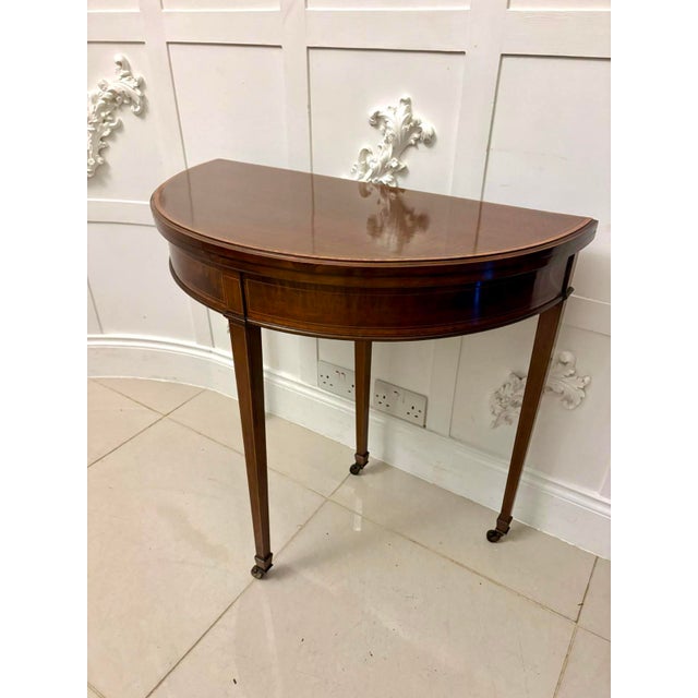 Antique Late Victorian Mahogany and Satinwood Inlaid Demi-Lune Console Table, 1890s For Sale - Image 10 of 12