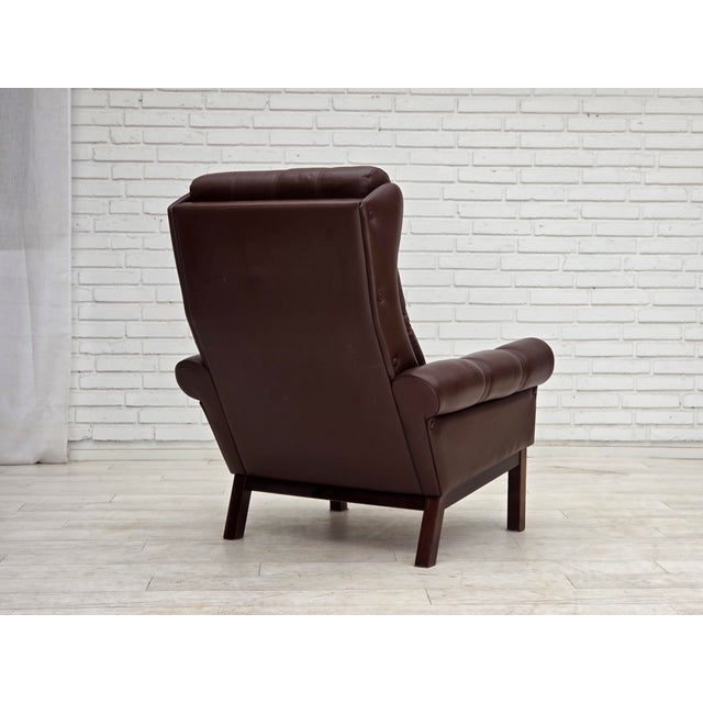 Danish Armchair in Brown Furniture Leather, 1970s For Sale - Image 4 of 18