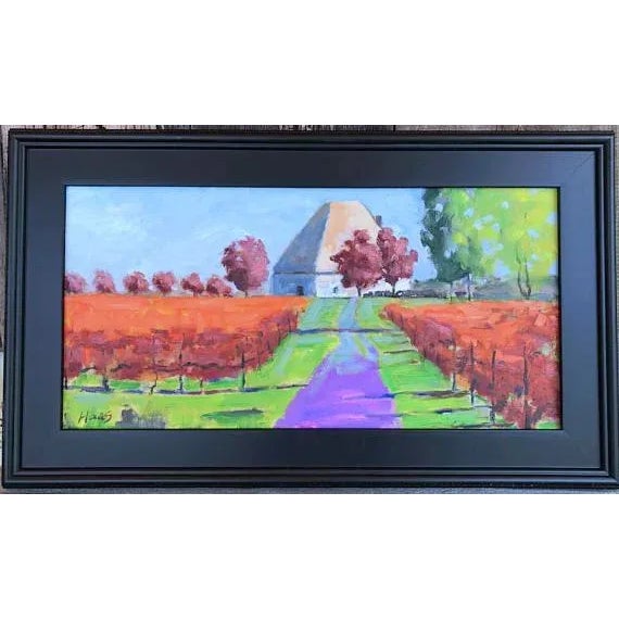 Wood Original Oil Painting Landscape Winery Vineyards Fall Colors For Sale - Image 7 of 11