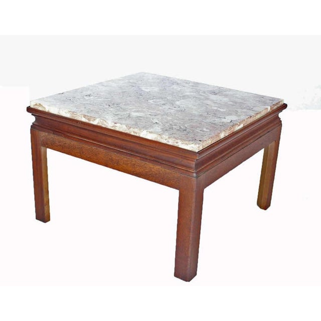 Mid 20th Century Mid-Century Modern Pair Low Profile Square Marble Top Side End Tables Stand MINT For Sale - Image 5 of 8