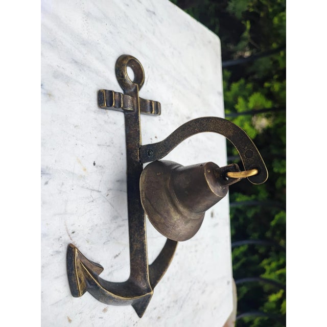 Brown Vintage Brass Anchor Hanger with Bell, 1970s For Sale - Image 8 of 8