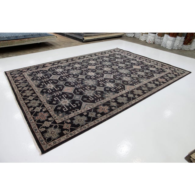 Early 21st Century Modern Turkish Oushak Style Handmade Charcoal Wool Rug With Geometric Design For Sale - Image 5 of 10