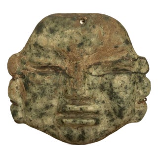 Ancient Pre-Columbian Olmec Hand-Carved Jade Face Mask Pendant 900-600 Bc Mexico For Sale