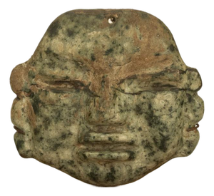 Ancient Pre-Columbian Olmec Hand-Carved Jade Face Mask Pendant 900-600 Bc Mexico