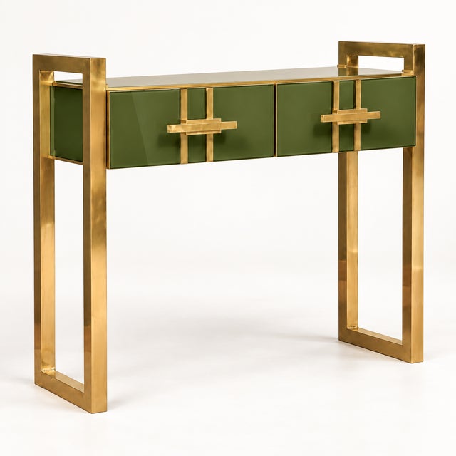 Not Yet Made - Made To Order Olive Green Murano Glass Console Table with Brass Accents from Justfurnituress SRL For Sale - Image 5 of 11