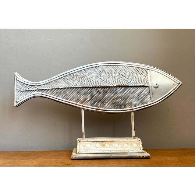 Wood Vintage Washed Pencil Reed Fish Sculpture For Sale - Image 7 of 12