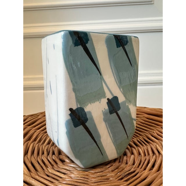 Vintage 1983 Signed Ceramic Postmodern Pop Art Vase For Sale - Image 9 of 17
