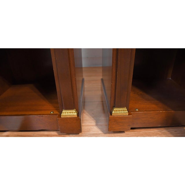 1930s French Empire Mahogany & Marble Top Pair of Nightstands / Bedside Tables For Sale - Image 13 of 18