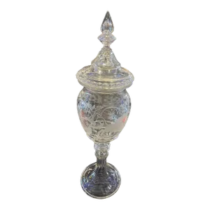 18th Century German Lidded Glass Canister Etched Designs