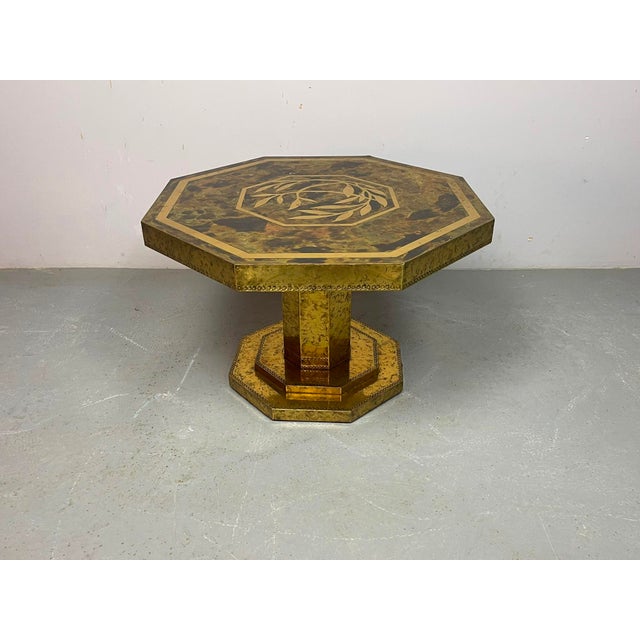 Brown Mid-Century Octagonal Brass and Burl Veneer Coffee Table, 1970s For Sale - Image 8 of 18