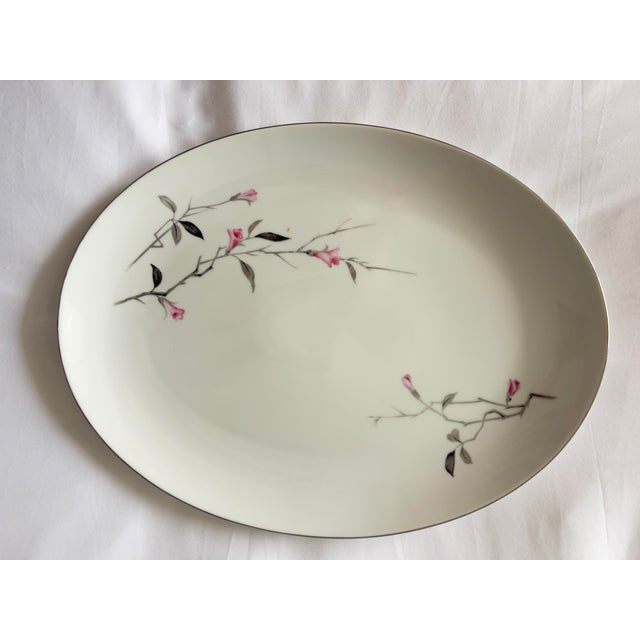 Mid-Century Modern Vintage Cherry Blossom Fine China Platter 1067, Made in Japan Sakura Spring Pink Gray Silver For Sale - Image 3 of 9