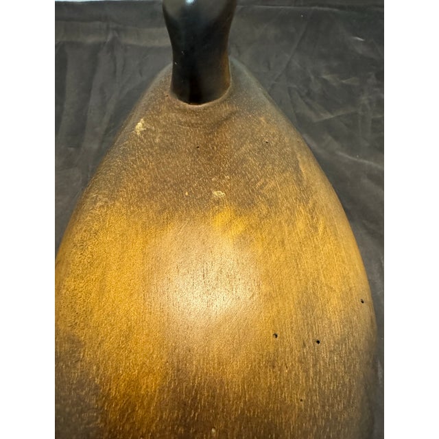 1980s Carved Natural Wood Stained Large 16” Duck Decoy Glass Eyes Vintage For Sale - Image 5 of 10