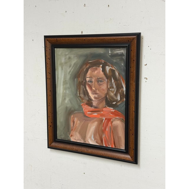 Impressionist Portrait of a Lady With Red Scarf, Signed For Sale In San Francisco - Image 6 of 12