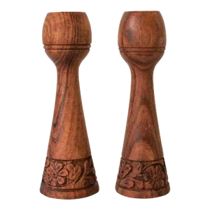 Pair of Hand Carved Wood Candle Holders
