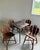 1960s (4) Brutalist Oak Chairs Chalet-Style (After Puydt) + Steel Tolix Game Table, Set of 5 Pieces For Sale - Image 5 of 12