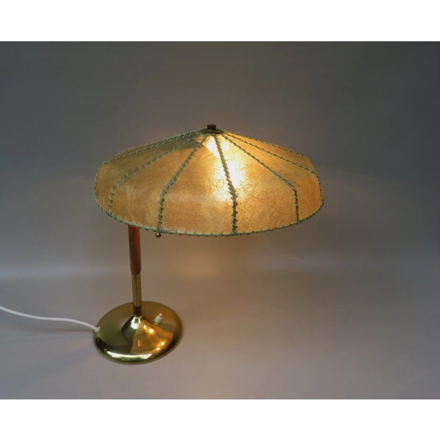Beige Brass Table Lamp with Cocoon Shade & Trumpet Base, Austria, 1960s For Sale - Image 8 of 18