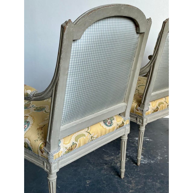 Yellow Vintage French Regency Fauteuils With Embroidered Jacquard Uoholdtery - A Pair For Sale - Image 8 of 12