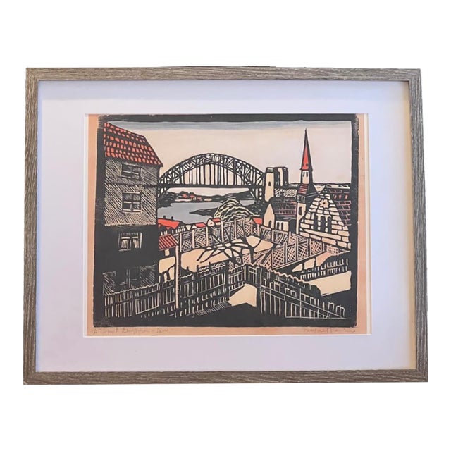 Margaret Preston - Bridge From North Shore Woodcut Print 1932 For Sale