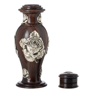 Pitcher and Small Box in Fine Wood and Silver, 19th Century, Set of 2 For Sale