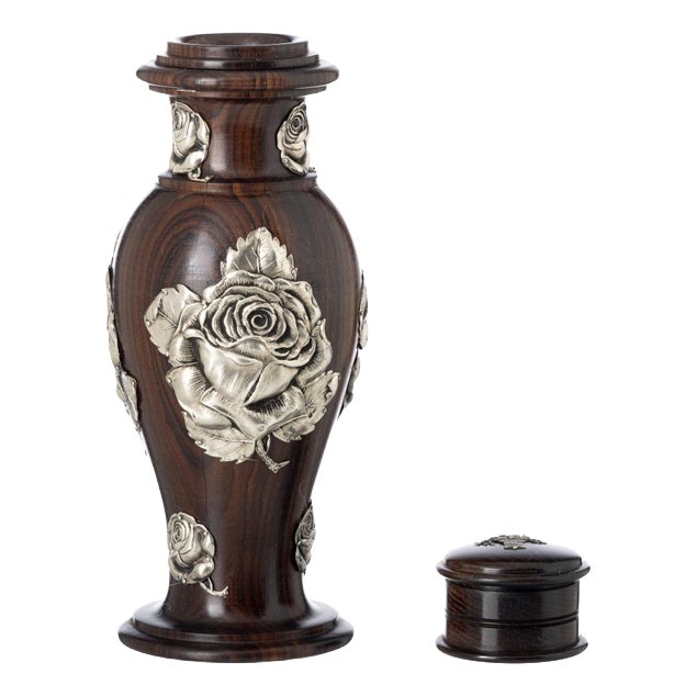 Pitcher and Small Box in Fine Wood and Silver, 19th Century, Set of 2 For Sale