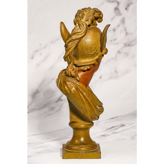 Cast Metal Painted Warrior Bust Antique Victorian Statue Sculpture Home Decor Grand Tour Style For Sale - Image 9 of 12