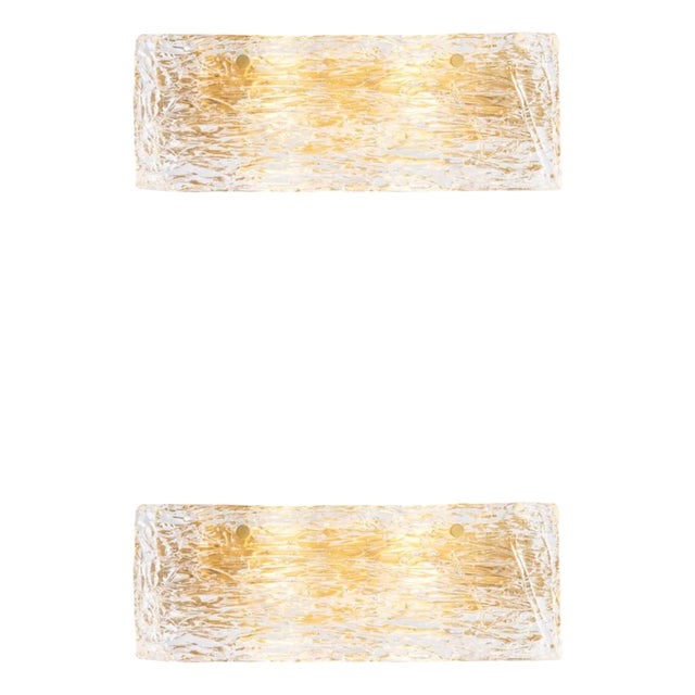 Brass and Handmade Glass Wall Lamps, Set of 2 For Sale