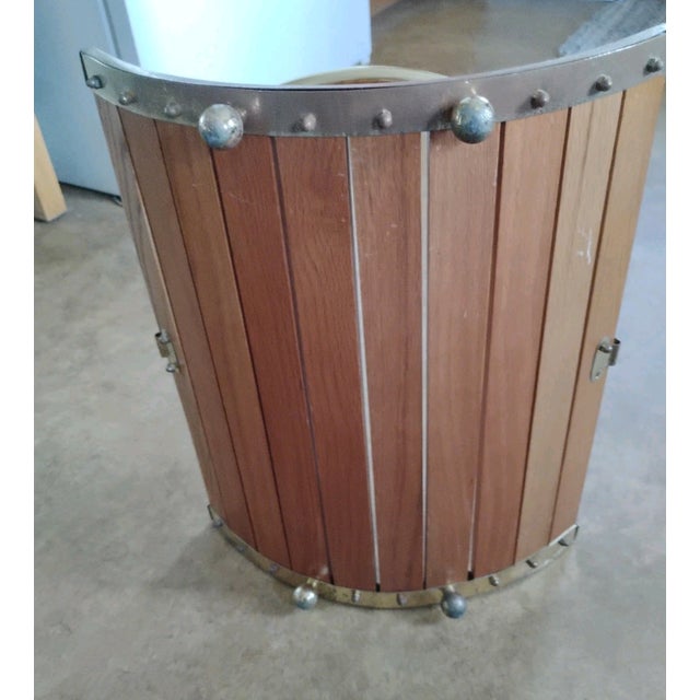 Mid Century Modern Magazine Rack Magazine Holder Modernist Oak Brass Vintage Handle For Sale - Image 4 of 4