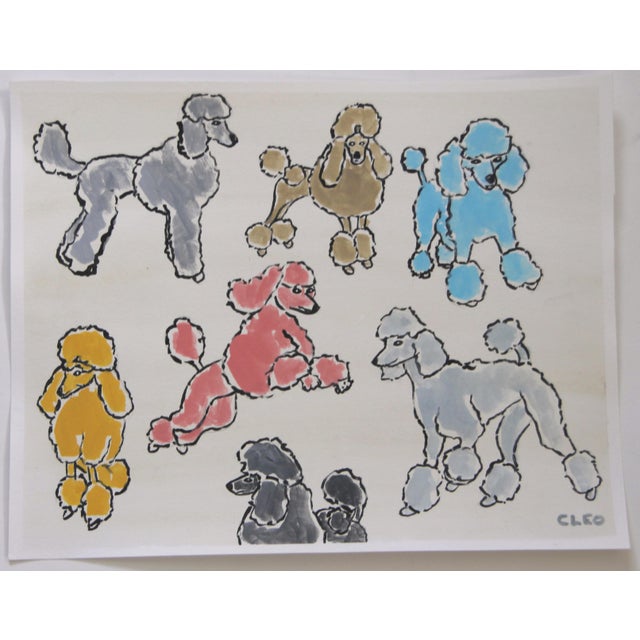 American Dog Poodles Surreal Americana Pop Art Interior Blue Green White Gray Original Painting by Cleo Plowden For Sale - Image 3 of 3