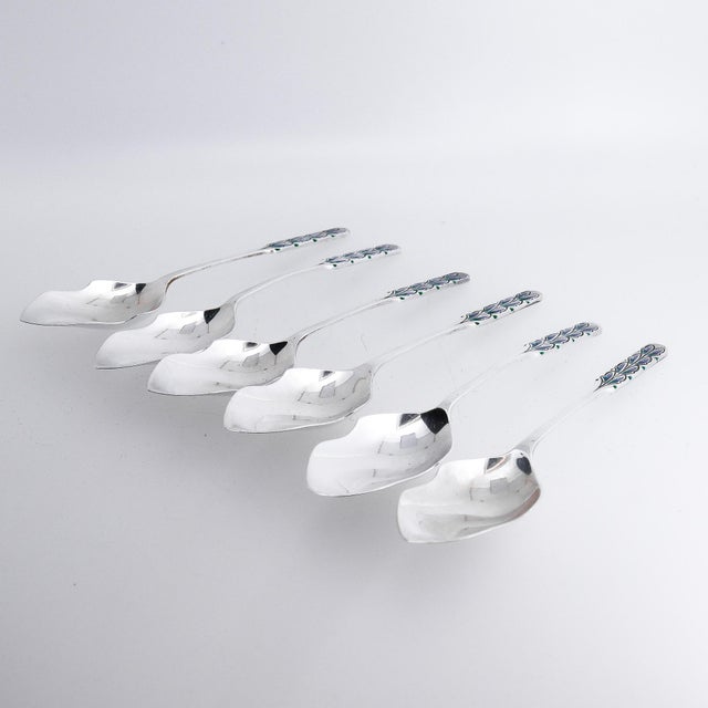 Set 6 Liberty & Co. Sterling Silver & Enamel Demitasse Spoons by Bernard Cuzner For Sale - Image 13 of 17