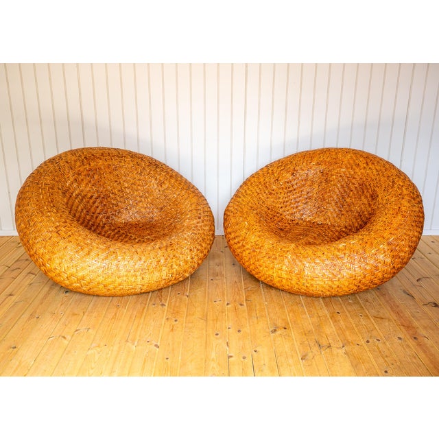 Sculptural French Mushroom Lounge Chairs in Rattan, 1970s, Set of 2 For Sale - Image 9 of 18