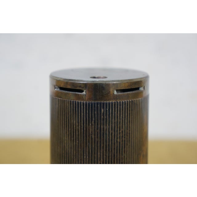 Brass Late 20th Century Tiffany & Co Ribbed Round Cylindrical Silver Plate Table Lighter For Sale - Image 8 of 13