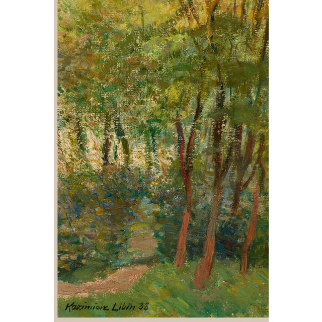 Paper Vintage Autumn Forest Art Print – Green & Gold Woodland by Libin, 24" X 32" For Sale - Image 7 of 9