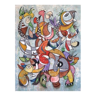 The Big Lebowski - Original Expressive Multicolor Abstract Oil Acrylic and Charcoal Painting on Canvas For Sale