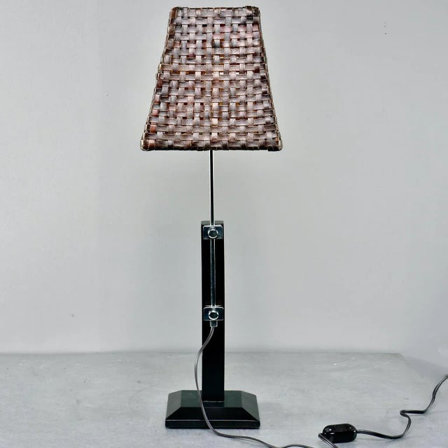 Mid Century Italian Adjustable Lamp With Original Woven Leather Shade For Sale In Detroit - Image 6 of 8