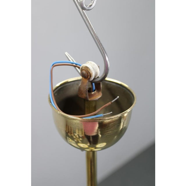 Art Deco Brass, Glass, and Wood Chandelier with Champagne Glass, Czechoslovakia, 1930s For Sale - Image 10 of 12