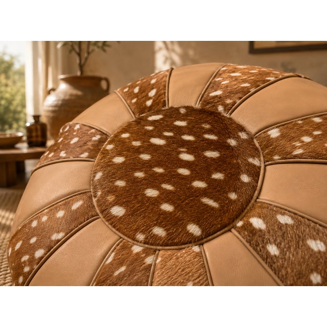 Luxury Handmade Moroccan Leather Pouf | Artisan Ottoman | For Sale - Image 4 of 4