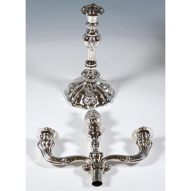 Mid 19th Century Antique Vienna 3-Flame Biedermeier Silver Candleholders, 1857, Set of 2 For Sale - Image 5 of 15