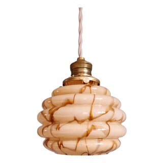 Art Deco Pendant Light in Marbled Opaline and Uranium Glass from Scailmont, Belgium, 1920s-1930s For Sale