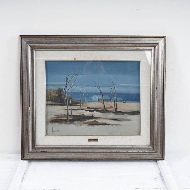 Wood A. Farinella, Beach Pomposa Exhibition, 1970s, Oil on Canvas For Sale - Image 7 of 7