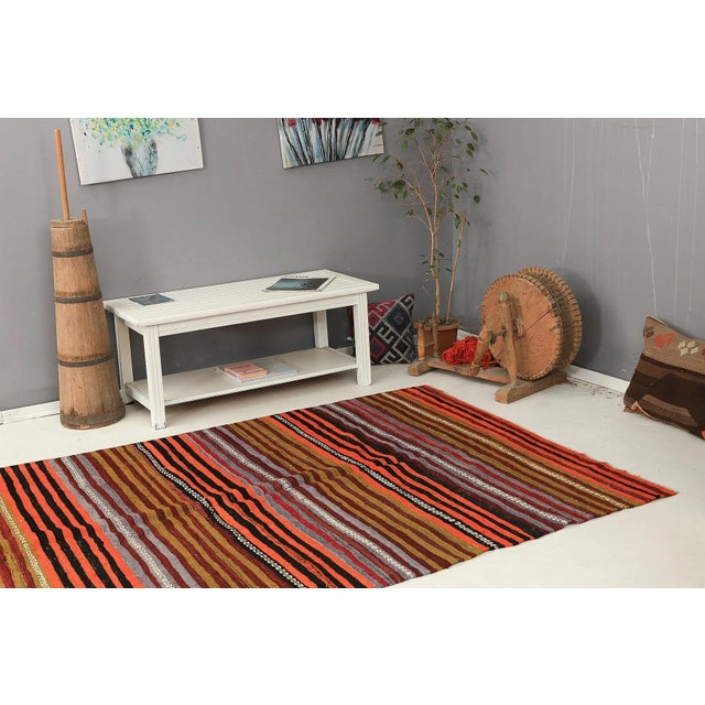 Mid 20th Century Vintage Turkish Striped Kilim Rug For Sale In Los Angeles - Image 6 of 7