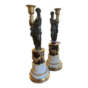 Circa 1800 Pair of Gilt Bronze French Candelabras (Female Figure on Marble Base)
