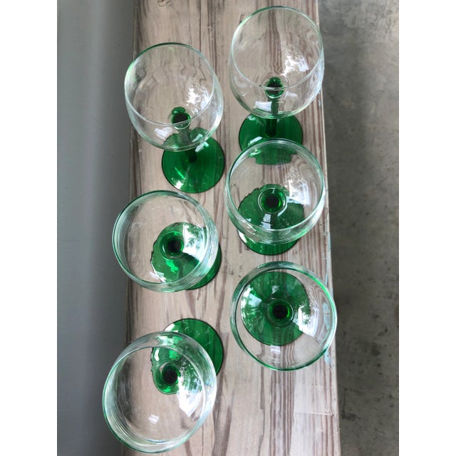 French Vintage French Emerald Green Stemmed Glasses-Set of 6 For Sale - Image 3 of 7
