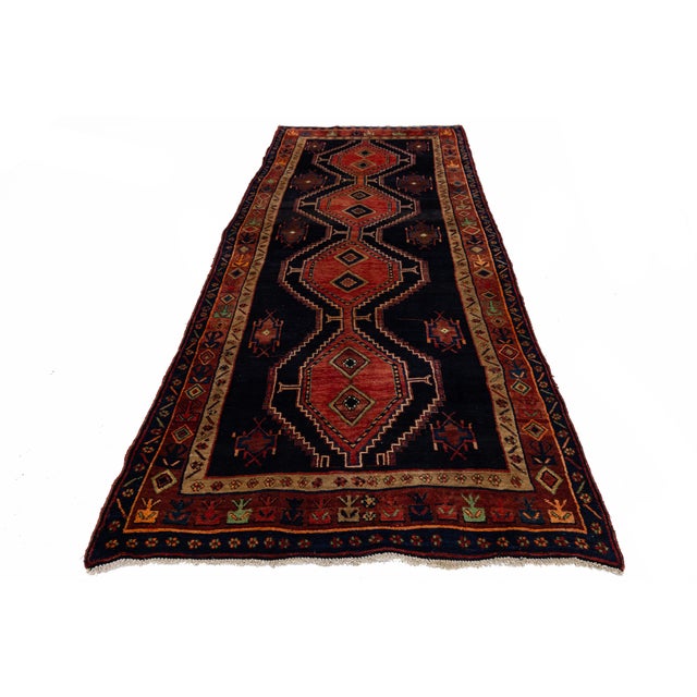 1950s Mid-Century Hand-Knotted Vintage Kurdish Wool Runner With Geometric Medallions For Sale - Image 5 of 9